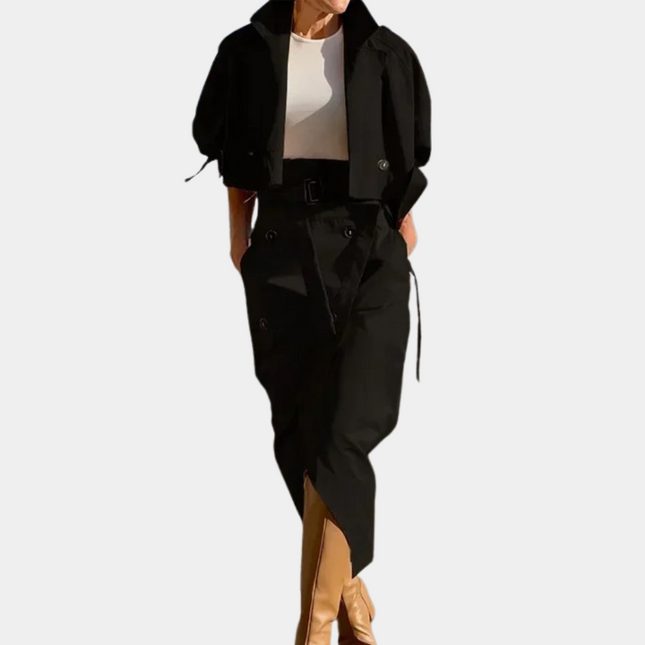 A classic set of elegant women's trench coats in a timeless style of sophisticated fashion