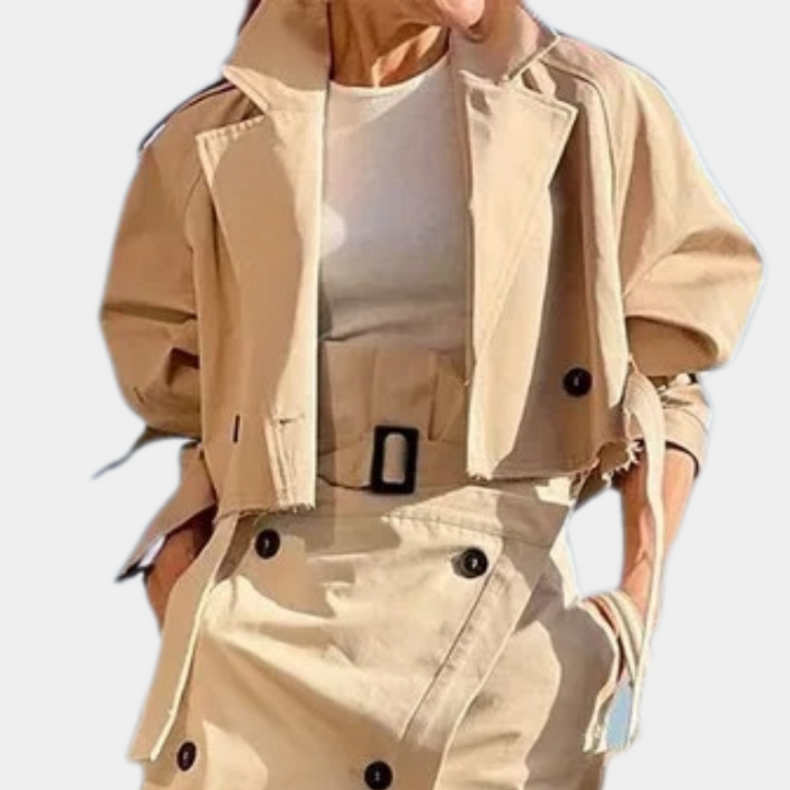 A classic set of elegant women's trench coats in a timeless style of sophisticated fashion
