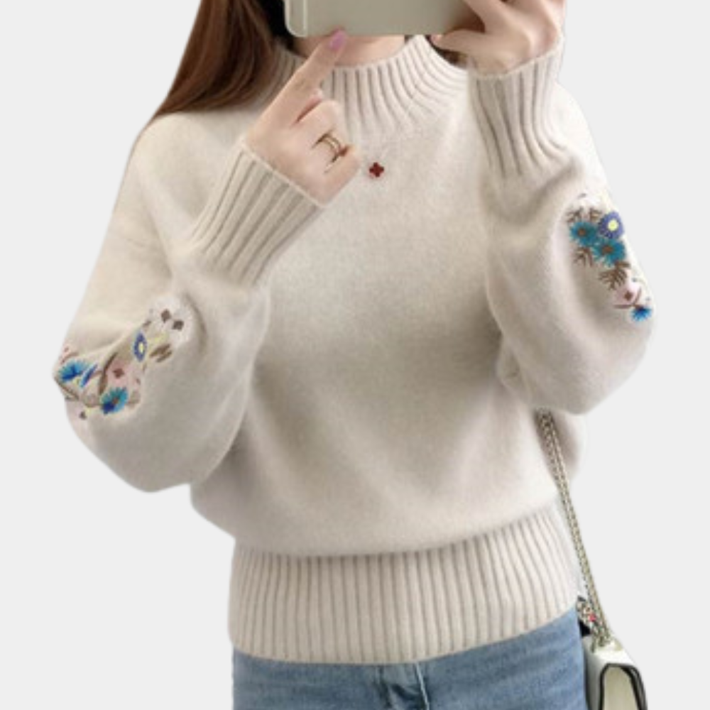 Stylish women's jumper with stunning floral embroidery