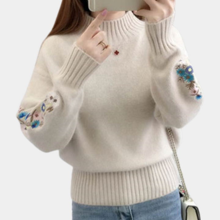 Stylish women's jumper with stunning floral embroidery