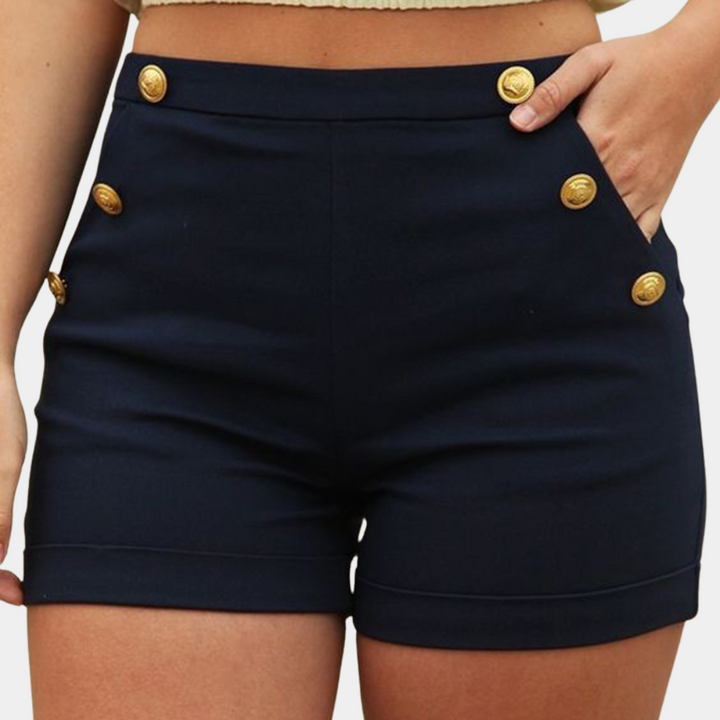 Agatha - Stylish women's shorts with dazzling gold buttons