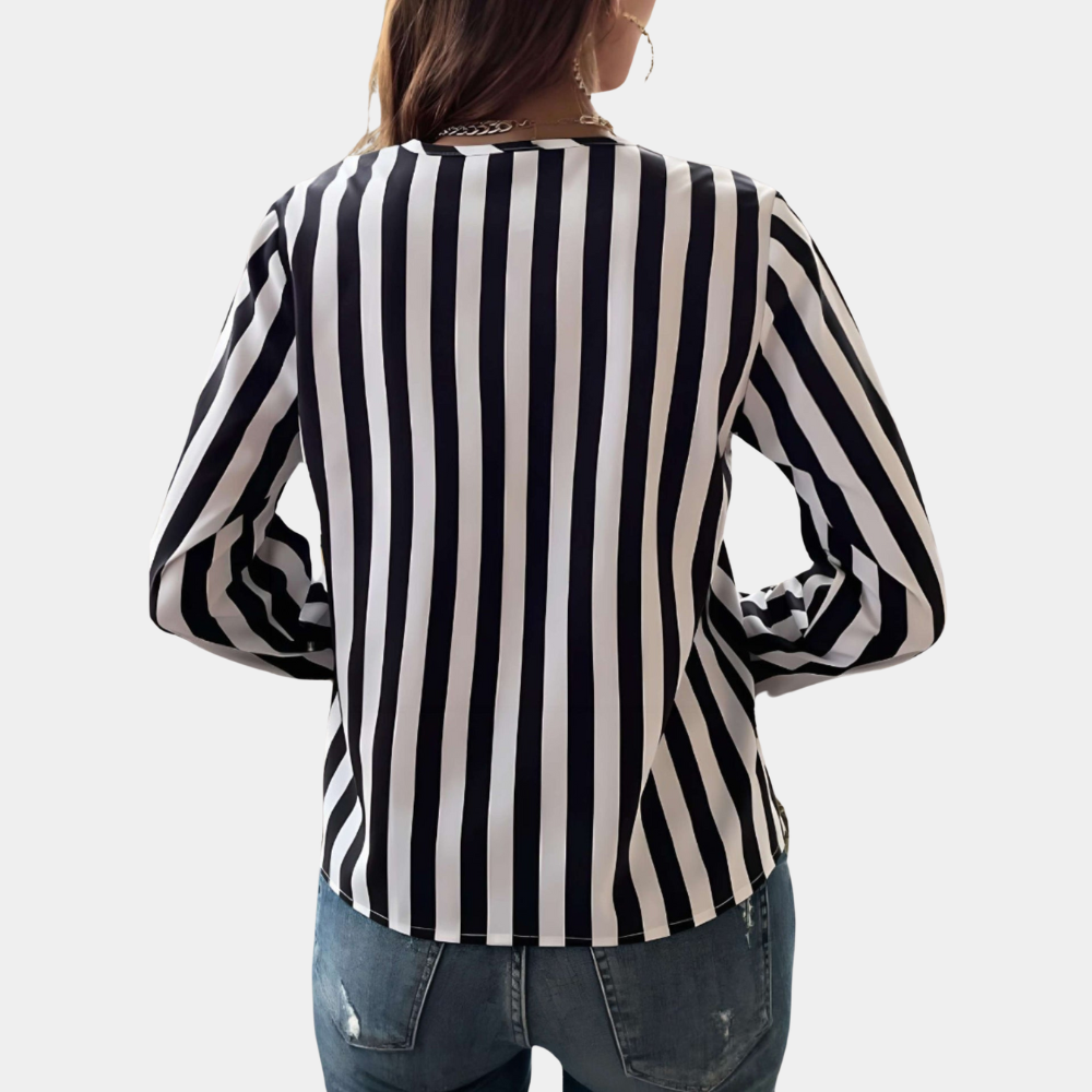 Stylish women's V-neck top in a trendy stripe design