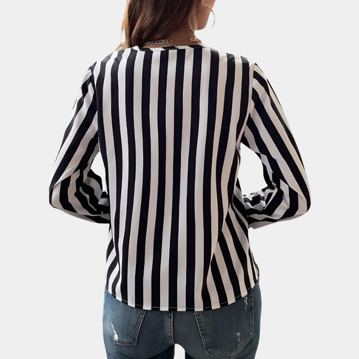 Stylish women's V-neck top in a trendy stripe design