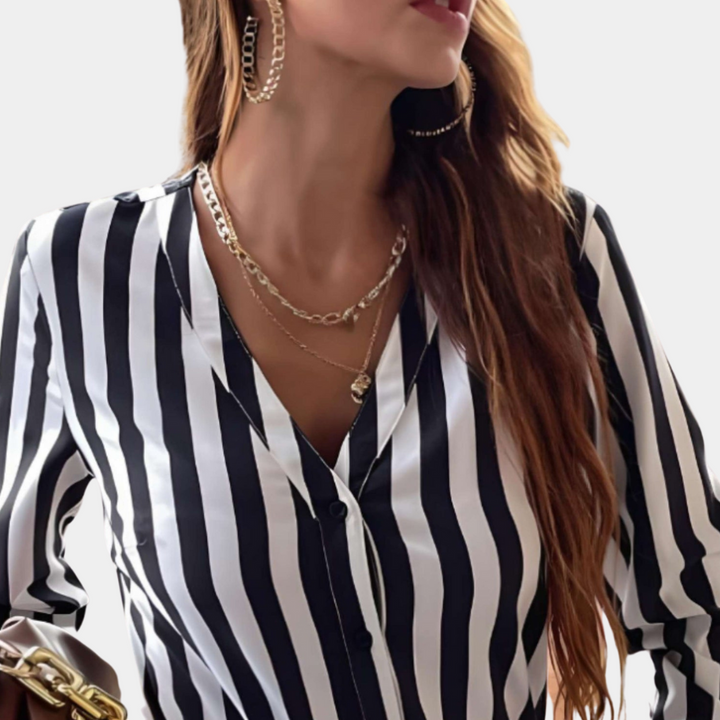 Stylish women's V-neck top in a trendy stripe design