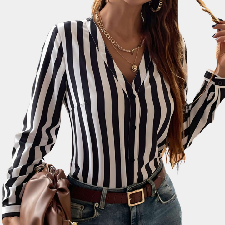 Stylish women's V-neck top in a trendy stripe design