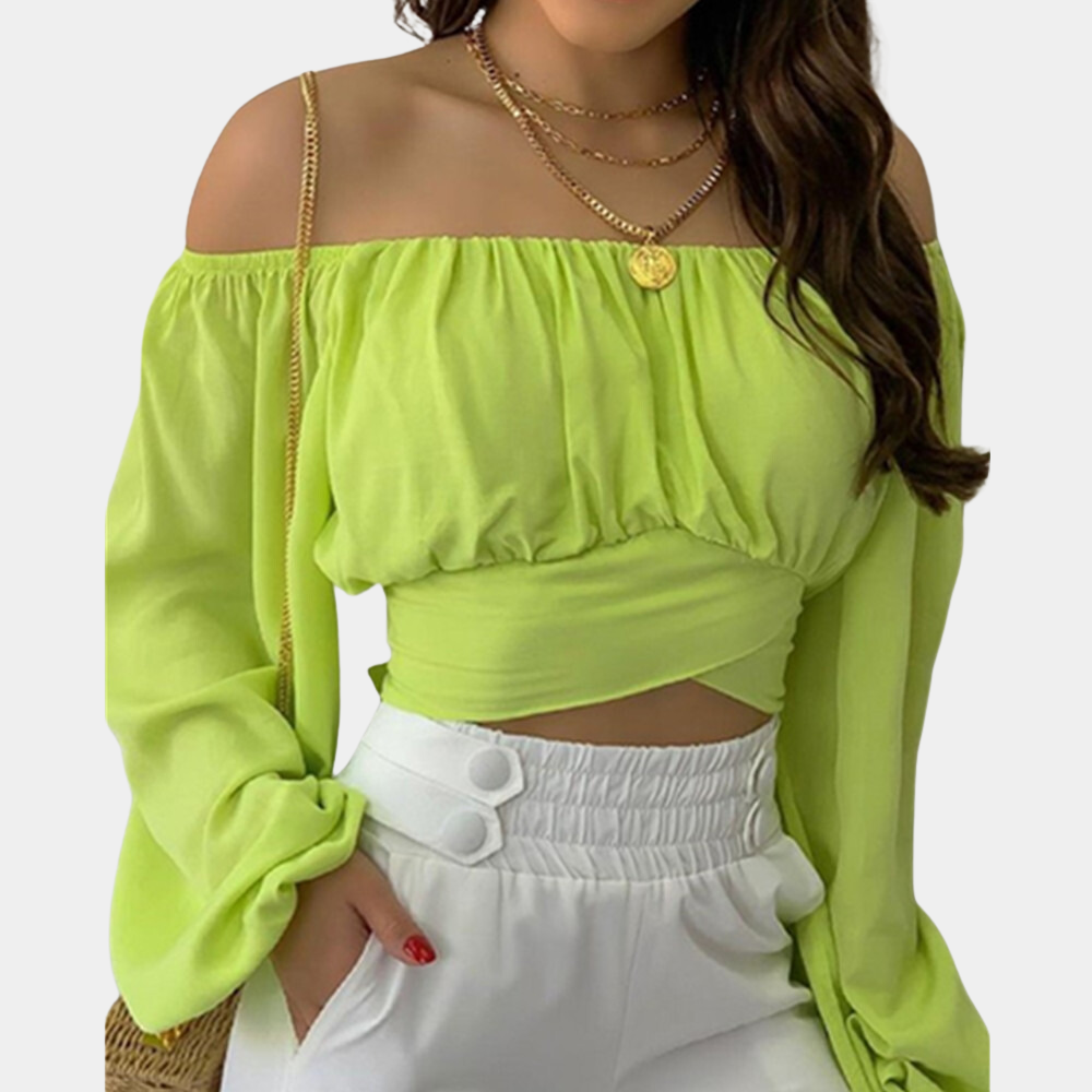 Stylish women's strapless blouse with striking long sleeves