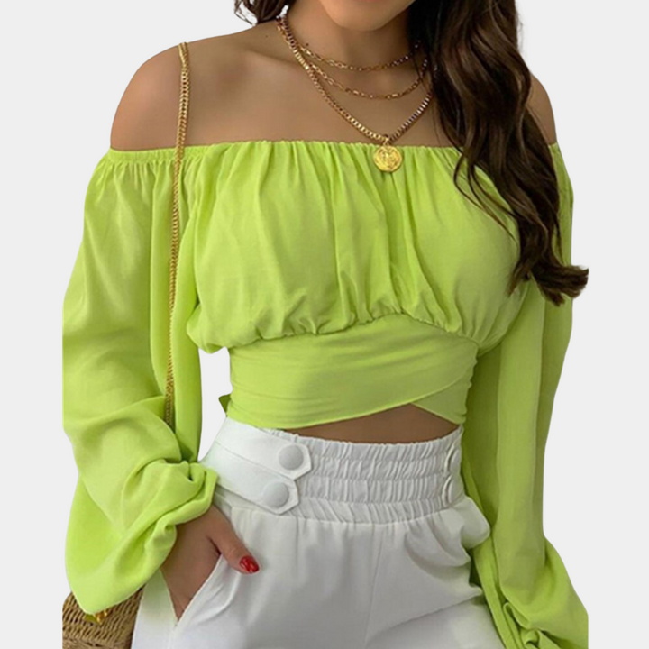 Stylish women's strapless blouse with striking long sleeves