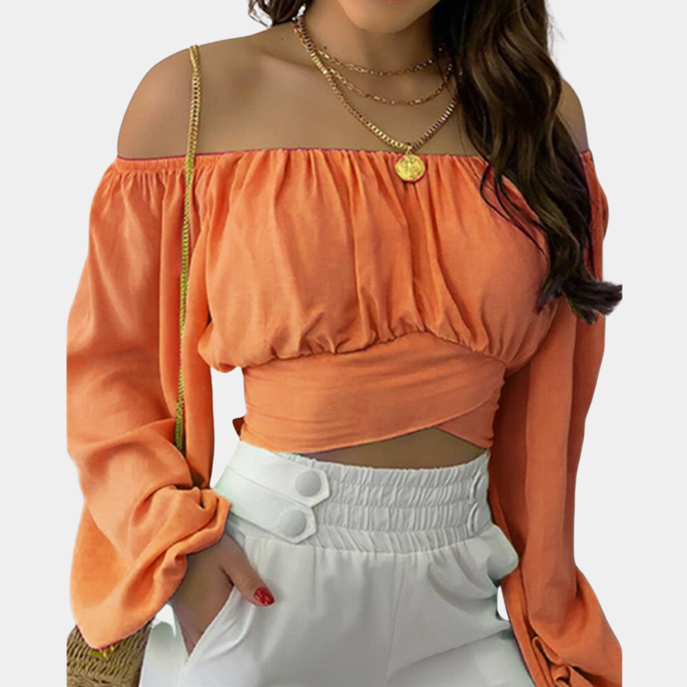 Stylish women's strapless blouse with striking long sleeves