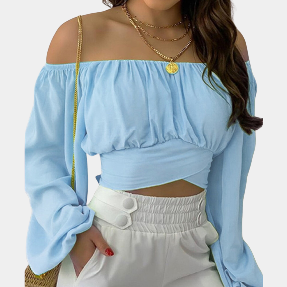 Stylish women's strapless blouse with striking long sleeves