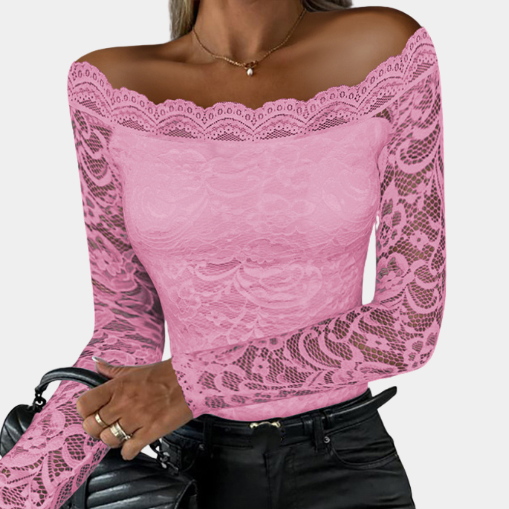 Elegant blouse with lace trim and subtle neckline for women