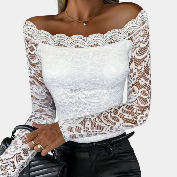 Elegant blouse with lace trim and subtle neckline for women