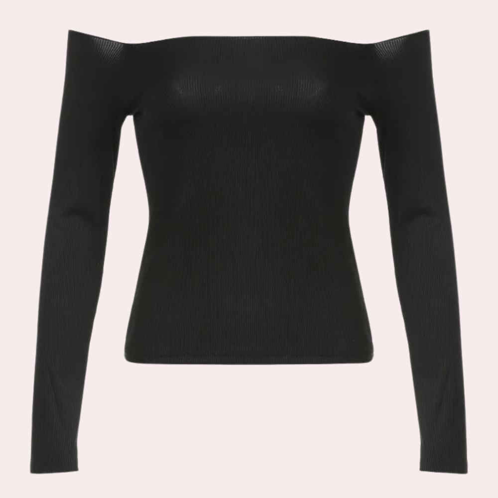 Stylish women's summer blouse with long sleeves and striking open shoulders