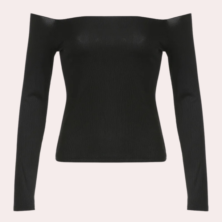 Stylish women's summer blouse with long sleeves and striking open shoulders