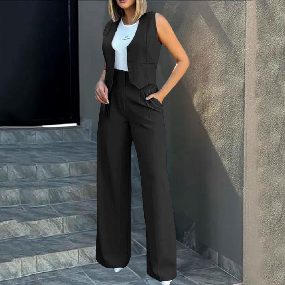 Sophisticated set for women: elegant cardigan and fashionably tailored trousers