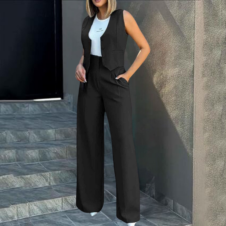 Sophisticated set for women: elegant cardigan and fashionably tailored trousers