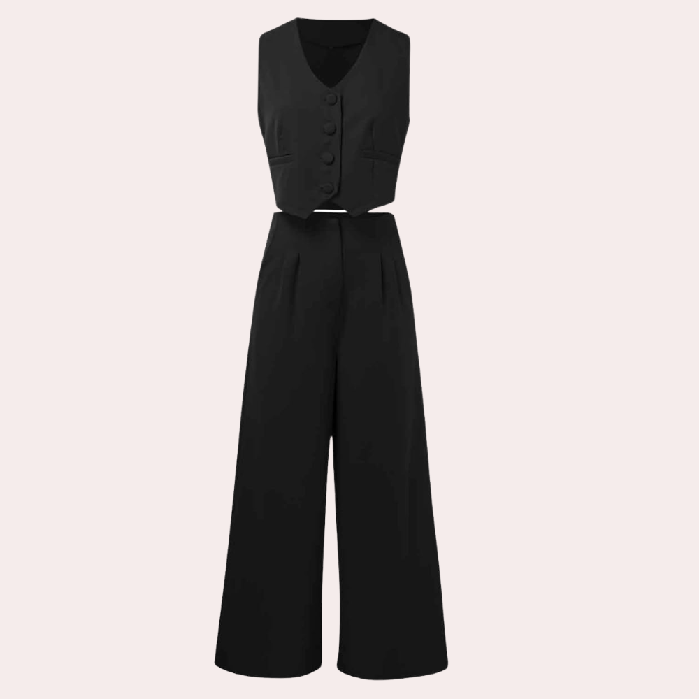 Sophisticated set for women: elegant cardigan and fashionably tailored trousers
