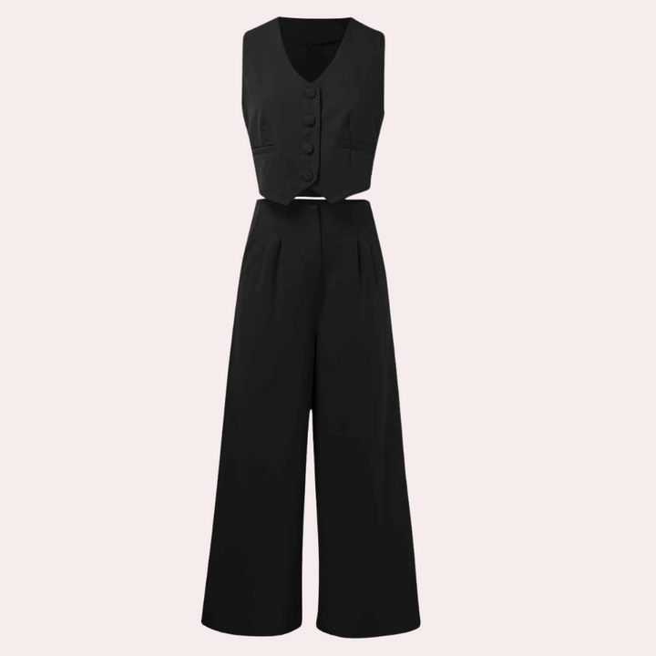 Sophisticated set for women: elegant cardigan and fashionably tailored trousers