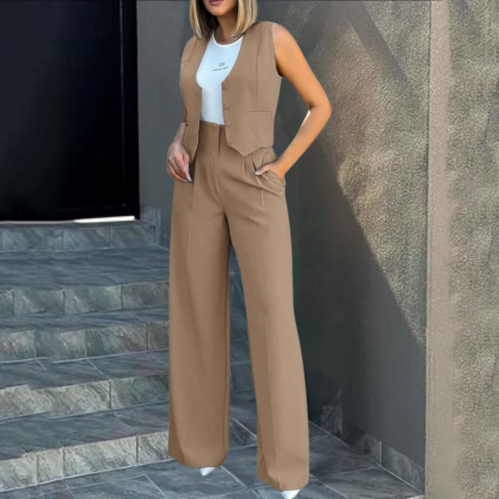 Sophisticated set for women: elegant cardigan and fashionably tailored trousers