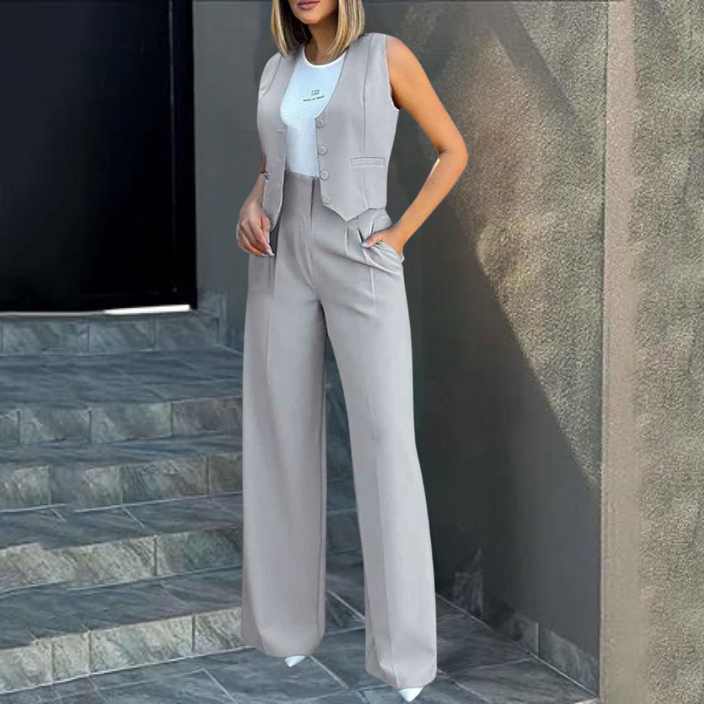 Sophisticated set for women: elegant cardigan and fashionably tailored trousers