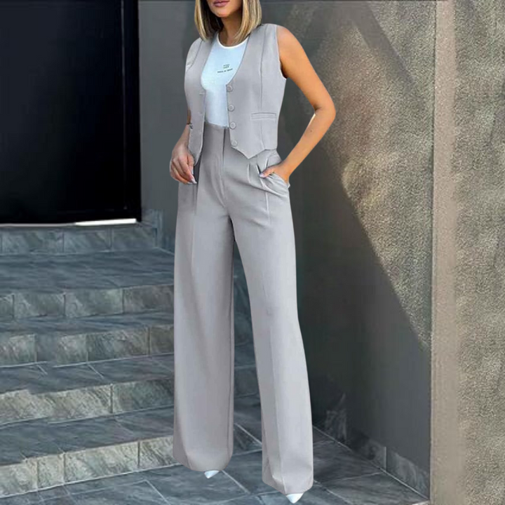 Sophisticated set for women: elegant cardigan and fashionably tailored trousers