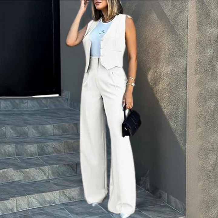 Sophisticated set for women: elegant cardigan and fashionably tailored trousers