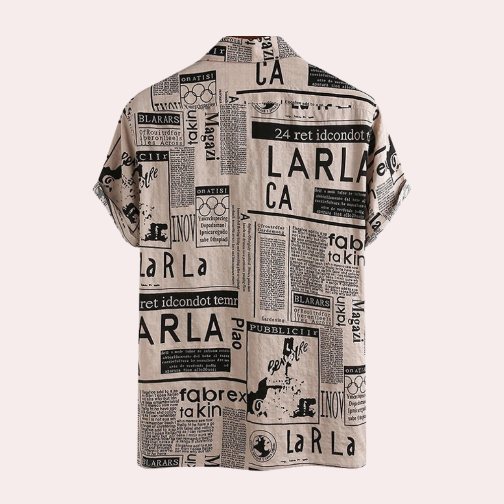 Stylish men's Bartosz T-shirt with unique newspaper-inspired print