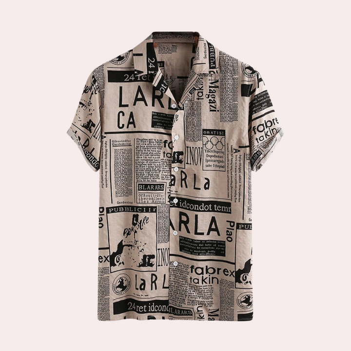 Stylish men's Bartosz T-shirt with unique newspaper-inspired print
