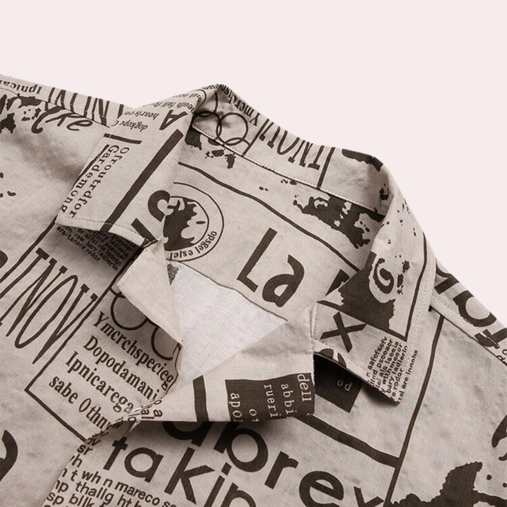Stylish men's Bartosz T-shirt with unique newspaper-inspired print