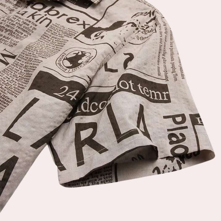 Stylish men's Bartosz T-shirt with unique newspaper-inspired print