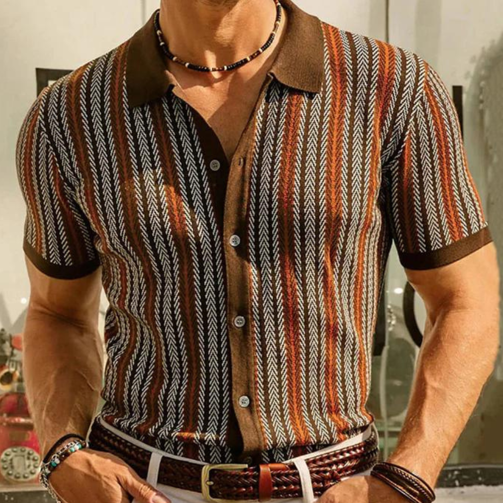 Elegant men's knitted shirt with stylish stripes - Kaspar
