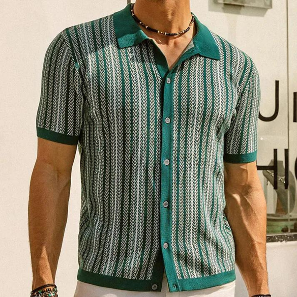 Elegant men's knitted shirt with stylish stripes - Kaspar