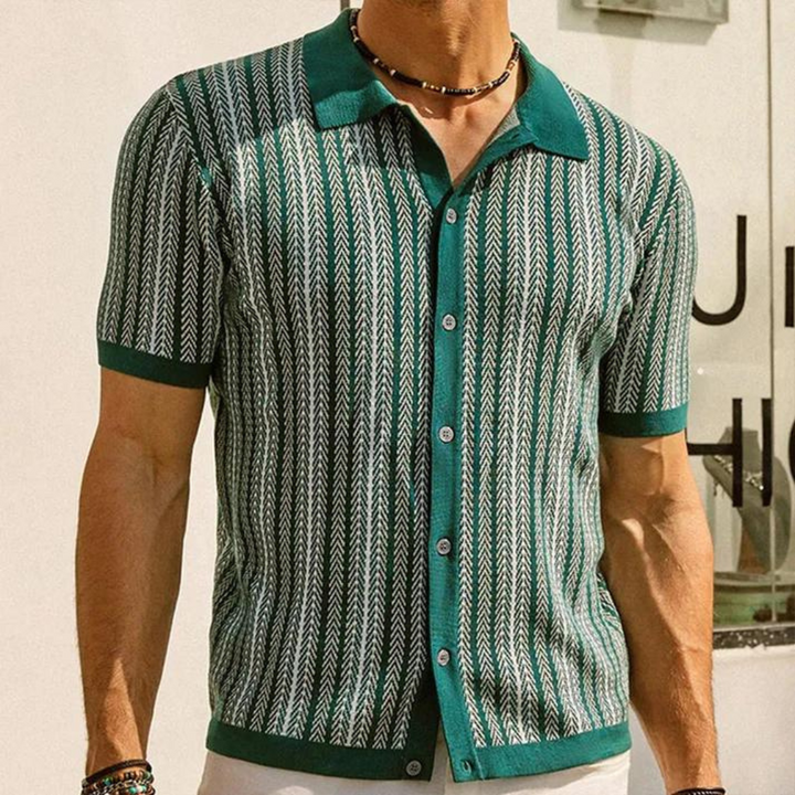 Elegant men's knitted shirt with stylish stripes - Kaspar