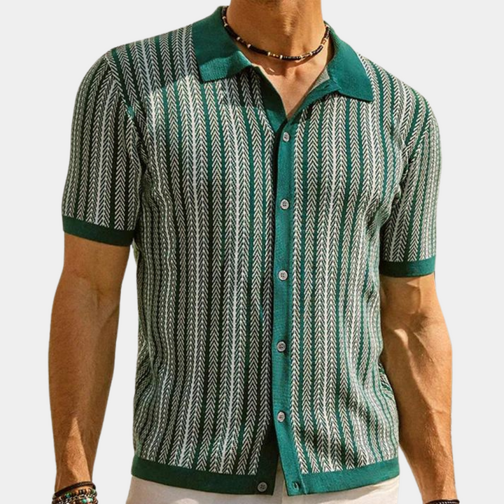 Elegant men's knitted shirt with stylish stripes - Kaspar