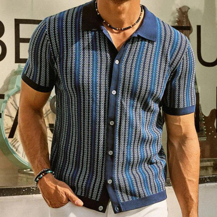 Elegant men's knitted shirt with stylish stripes - Kaspar