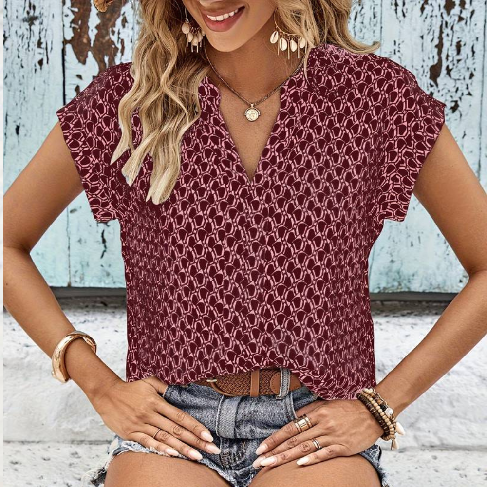Stylish Bernice T-shirt with fashionable v-neck and elegant geometric pattern, perfect for any occasion!