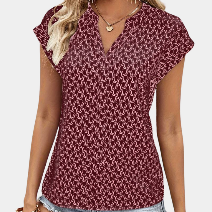 Stylish Bernice T-shirt with fashionable v-neck and elegant geometric pattern, perfect for any occasion!