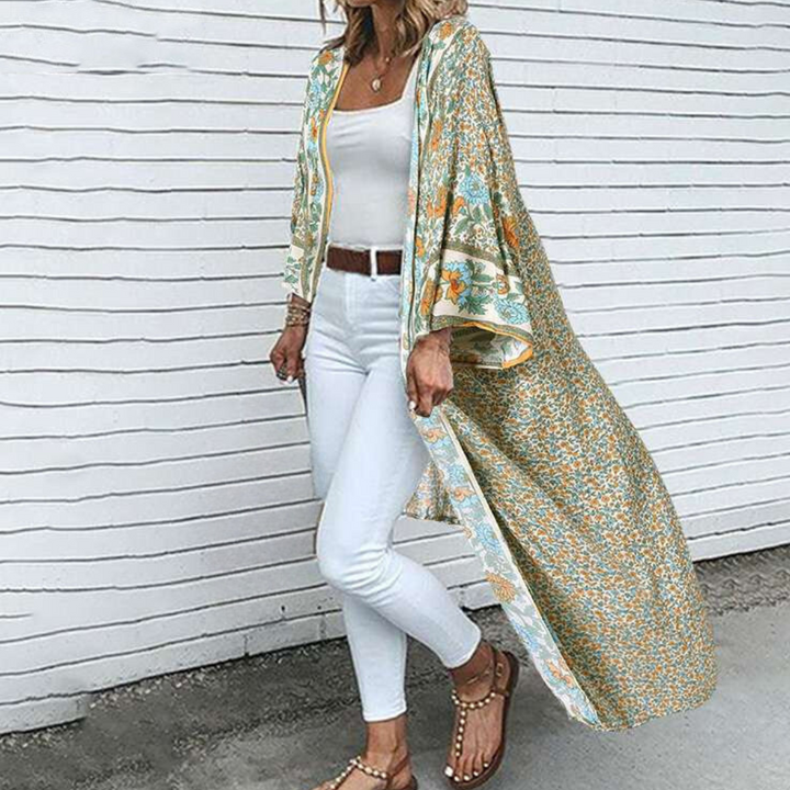 Stylish long-sleeved cardigan with beautiful bohemian flowers
