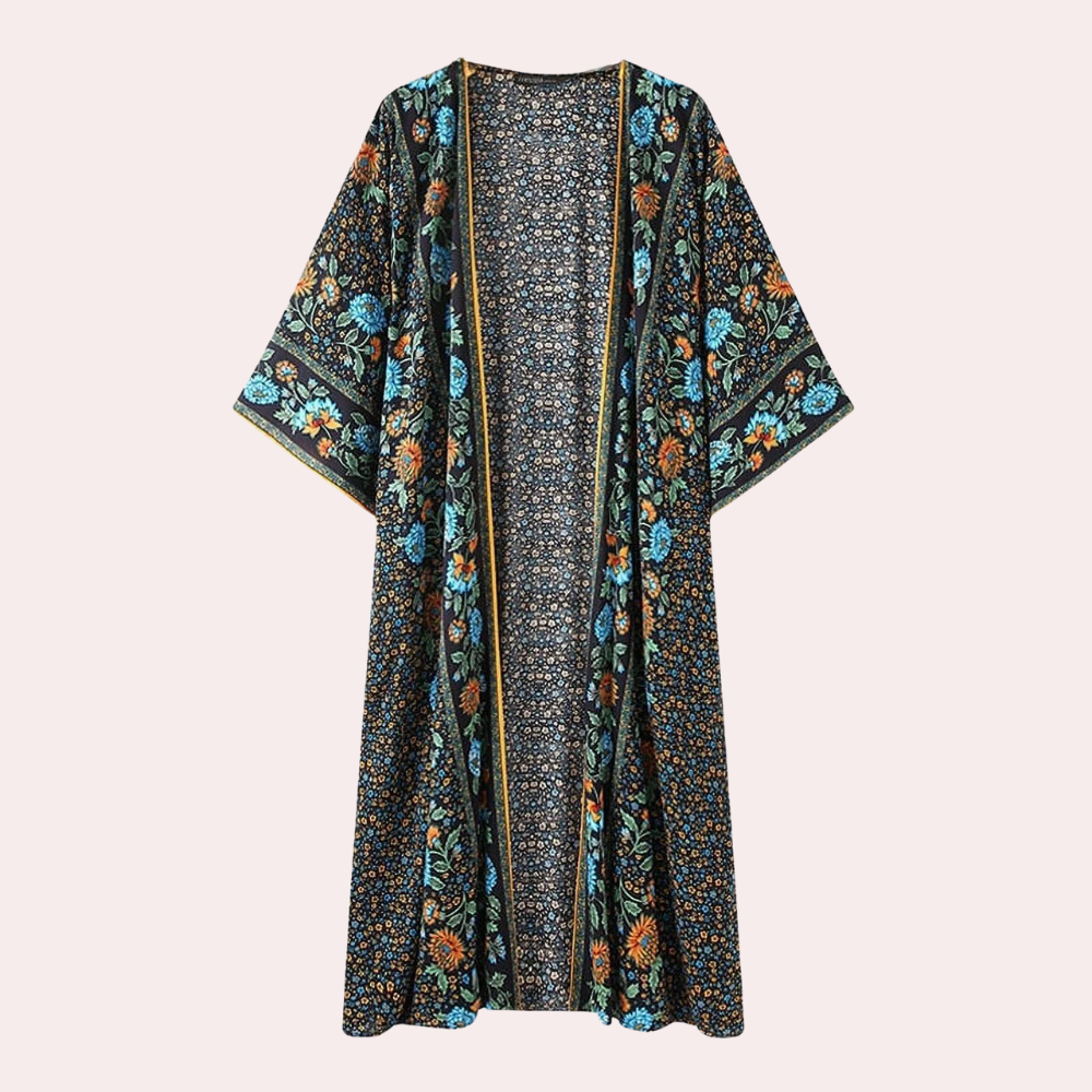 Stylish long-sleeved cardigan with beautiful bohemian flowers