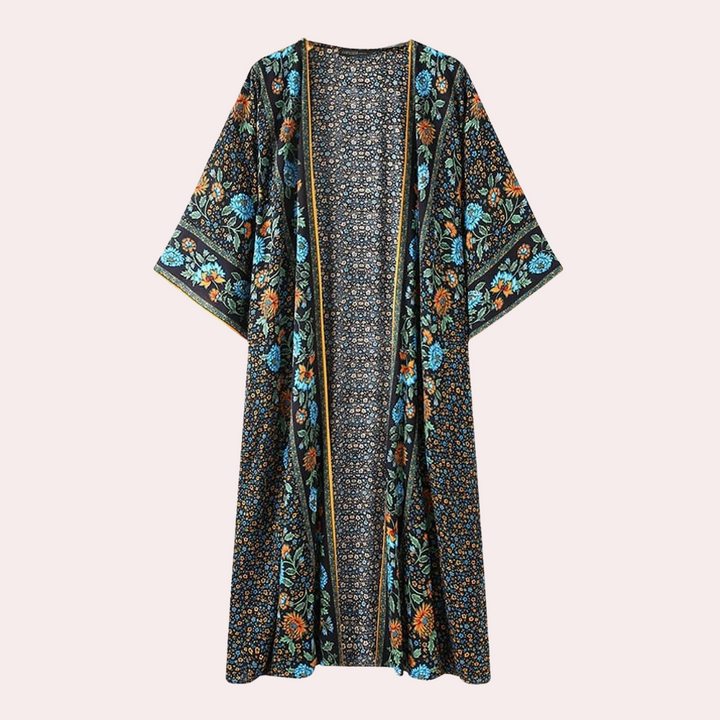 Stylish long-sleeved cardigan with beautiful bohemian flowers