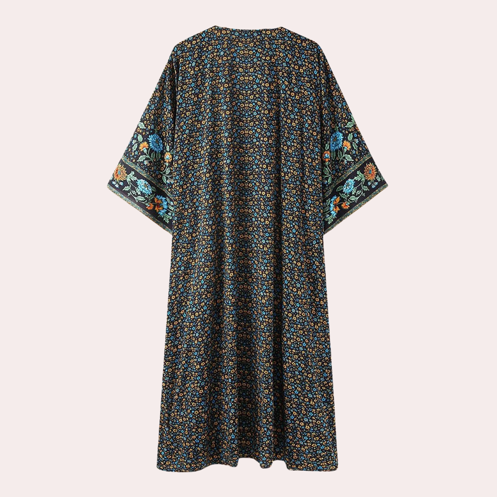 Stylish long-sleeved cardigan with beautiful bohemian flowers