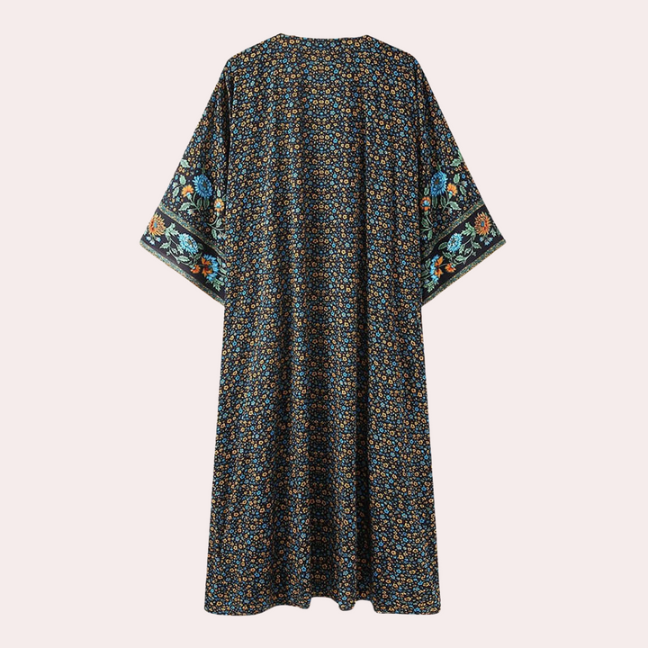 Stylish long-sleeved cardigan with beautiful bohemian flowers
