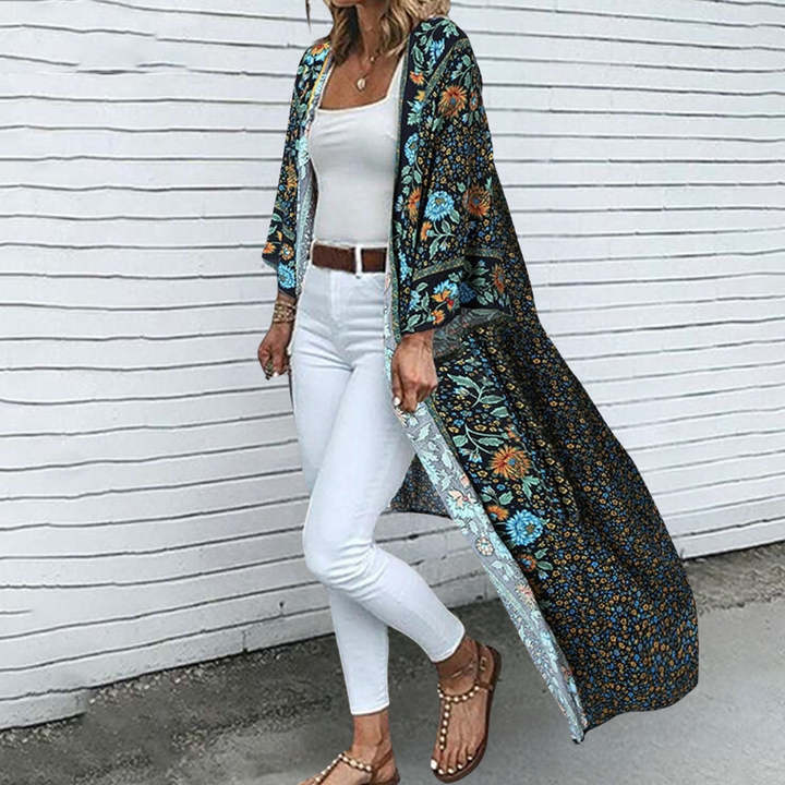 Stylish long-sleeved cardigan with beautiful bohemian flowers