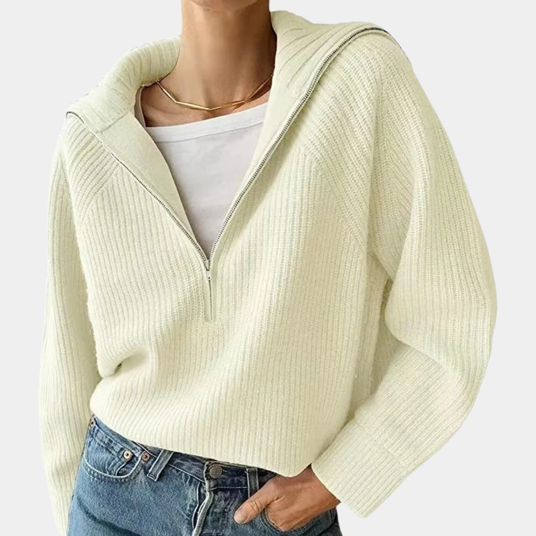 Olina - Elegant and comfortable women's knitted jumper with a fashionable zip fastening.