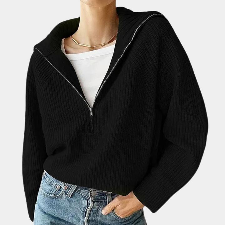 Olina - Elegant and comfortable women's knitted jumper with a fashionable zip fastening.