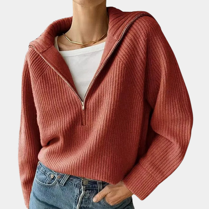 Olina - Elegant and comfortable women's knitted jumper with a fashionable zip fastening.