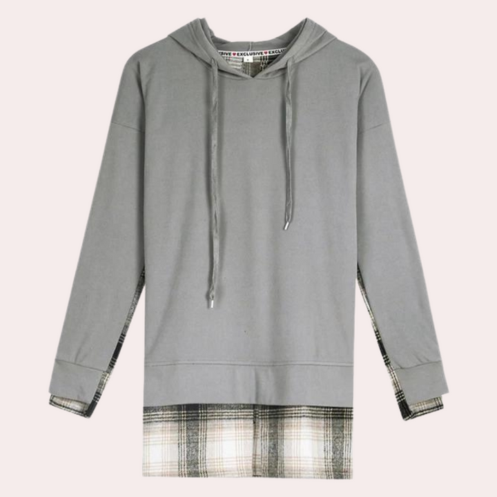 Elegant long-sleeved jumper in a stylish patchwork pattern - April