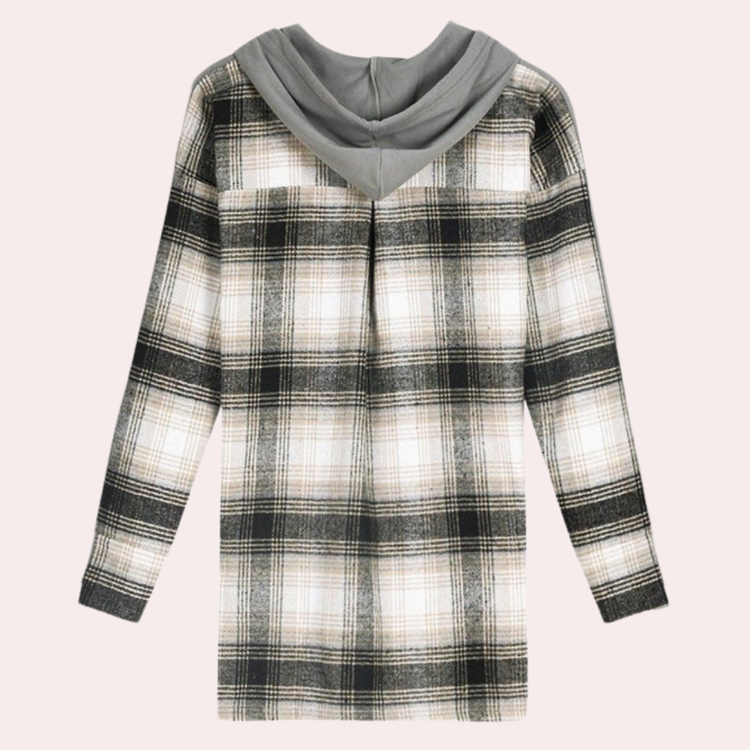 Elegant long-sleeved jumper in a stylish patchwork pattern - April