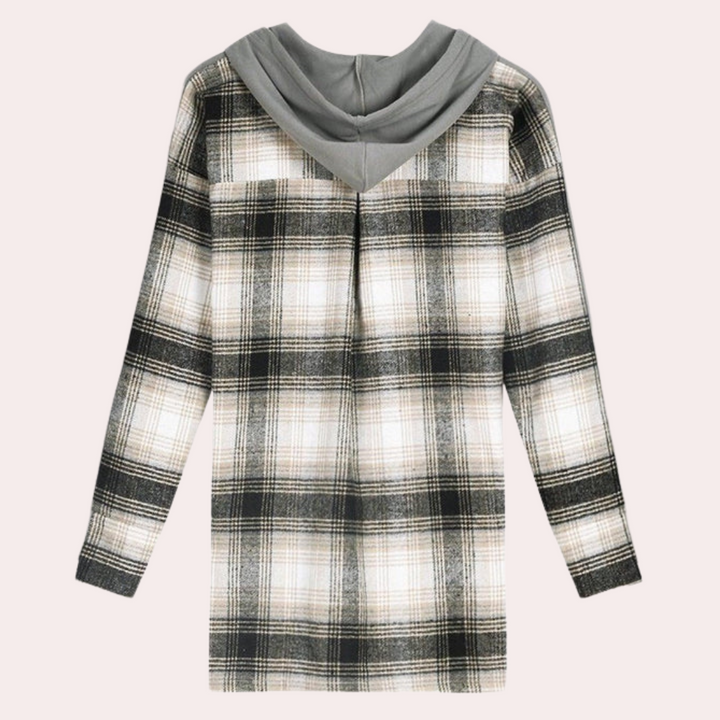 Elegant long-sleeved jumper in a stylish patchwork pattern - April