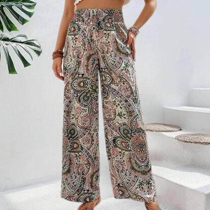 Stylish Reina women's boho trousers with elegant diagonal pockets
