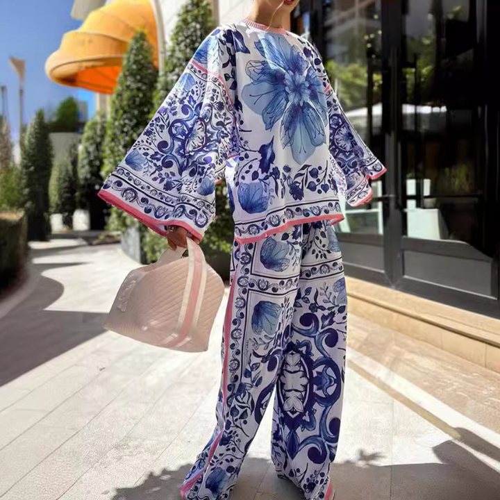 A unique women's outfit with a stunning floral motif